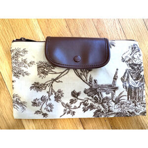 Two's Company Travel Bag Clutch Brown Toile Toiletry Cosmetic 11"x6" Pouch